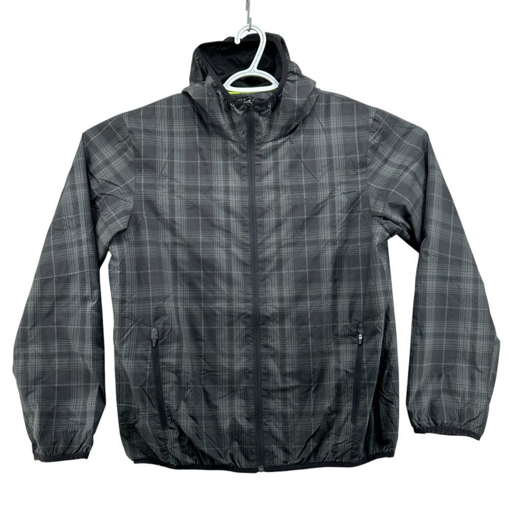 Polo Sport Ralph Lauren Mens Large Windbreaker Black Plaid Hooded Lightweight